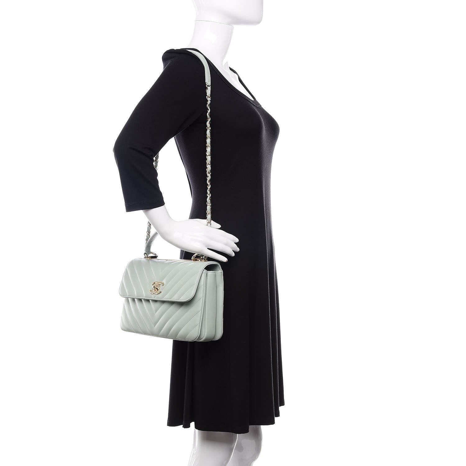 Chanel Lambskin Chevron Quilted Small Trendy CC Dual Handle Flap Bag Light Green 2 of 12