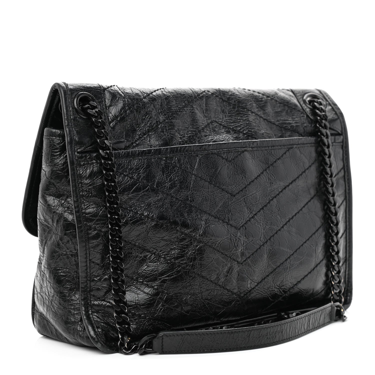 Saint Laurent Crinkled Calfskin Matelasse Monogram Medium Niki Chain Satchel Black 3 of 14