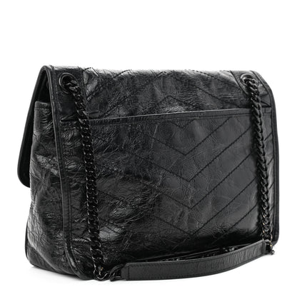Saint Laurent Crinkled Calfskin Matelasse Monogram Medium Niki Chain Satchel Black 3 of 14