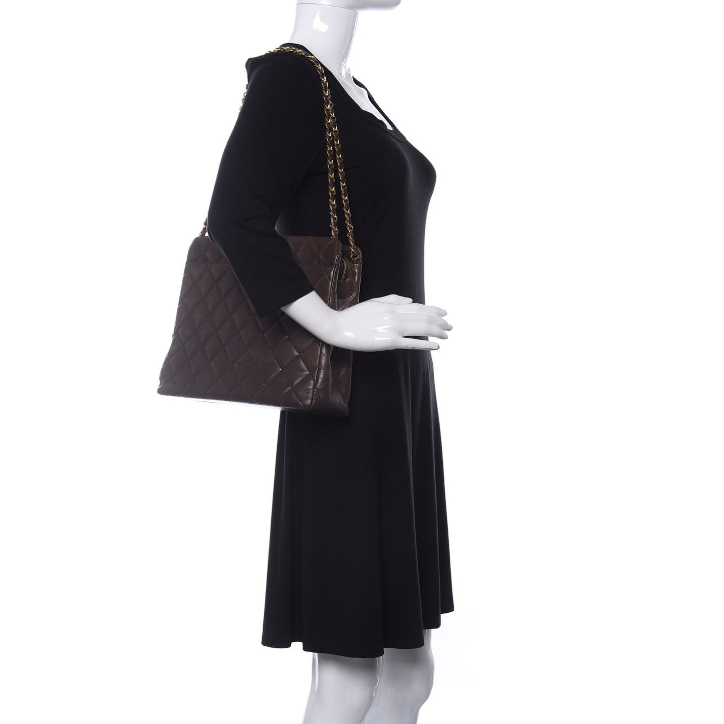 Lambskin Quilted Shopping Tote Dark Brown