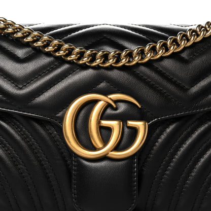 Gucci Calfskin Matelasse Small GG Marmont Shoulder Bag Black 9 of 12