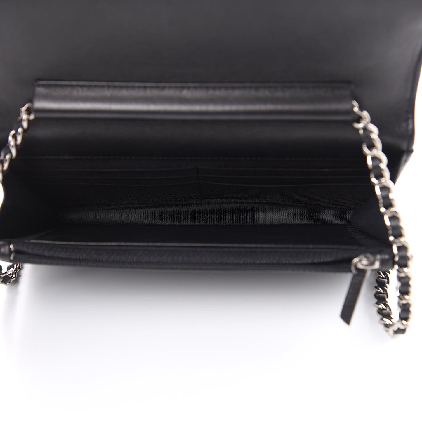 Goatskin Quilted Diamond CC Wallet On Chain WOC Black
