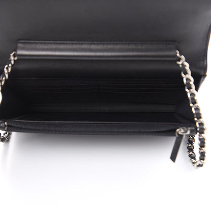 Chanel Goatskin Quilted Diamond CC Wallet On Chain WOC Black 5 of 12