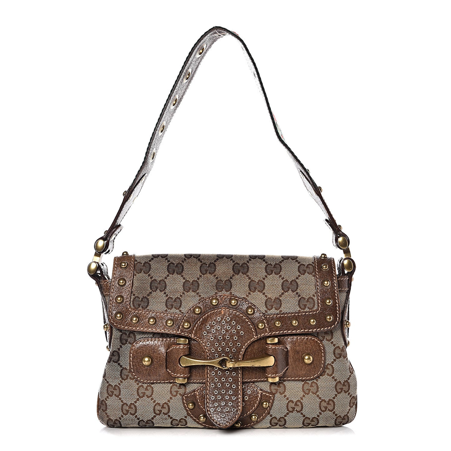 Monogram Studded Pelham Runway Flap Bag Brown