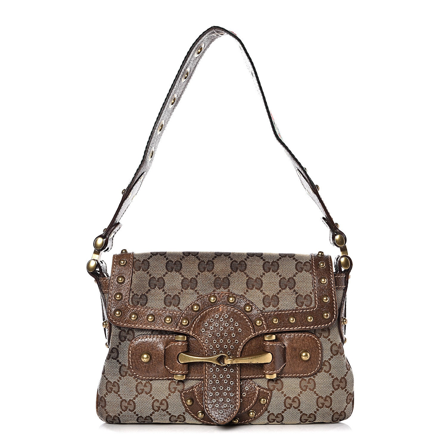 Gucci Monogram Studded Pelham Runway Flap Bag Brown 1 of 13