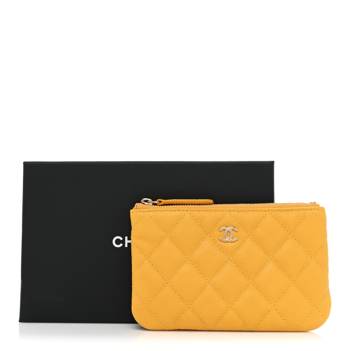 Caviar Quilted Small Cosmetic Case Yellow