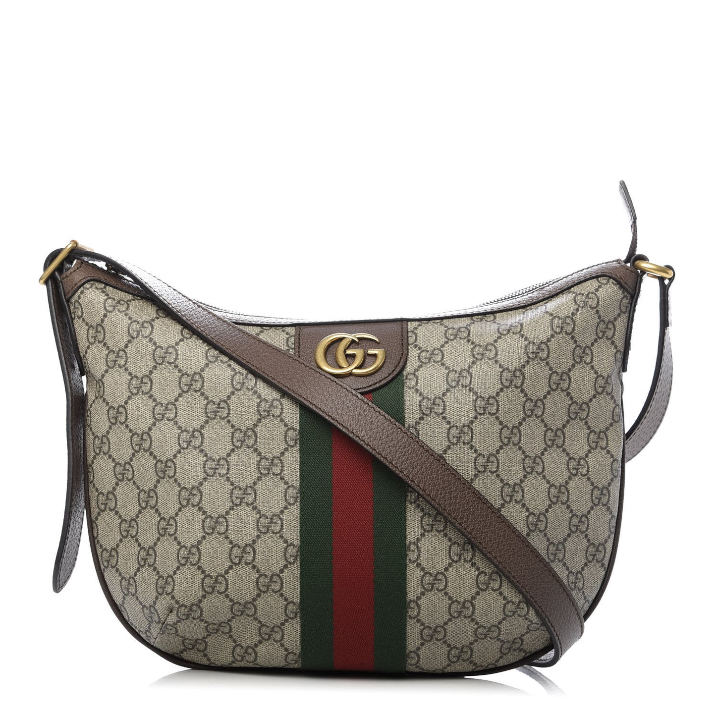 GG Supreme Monogram Web Small Ophidia Half Moon Hobo Brown