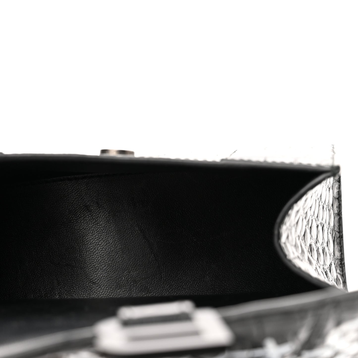Calfskin Graffiti Logo Monochrome Crocodile Embossed Hourglass Top Handle Bag XS Black