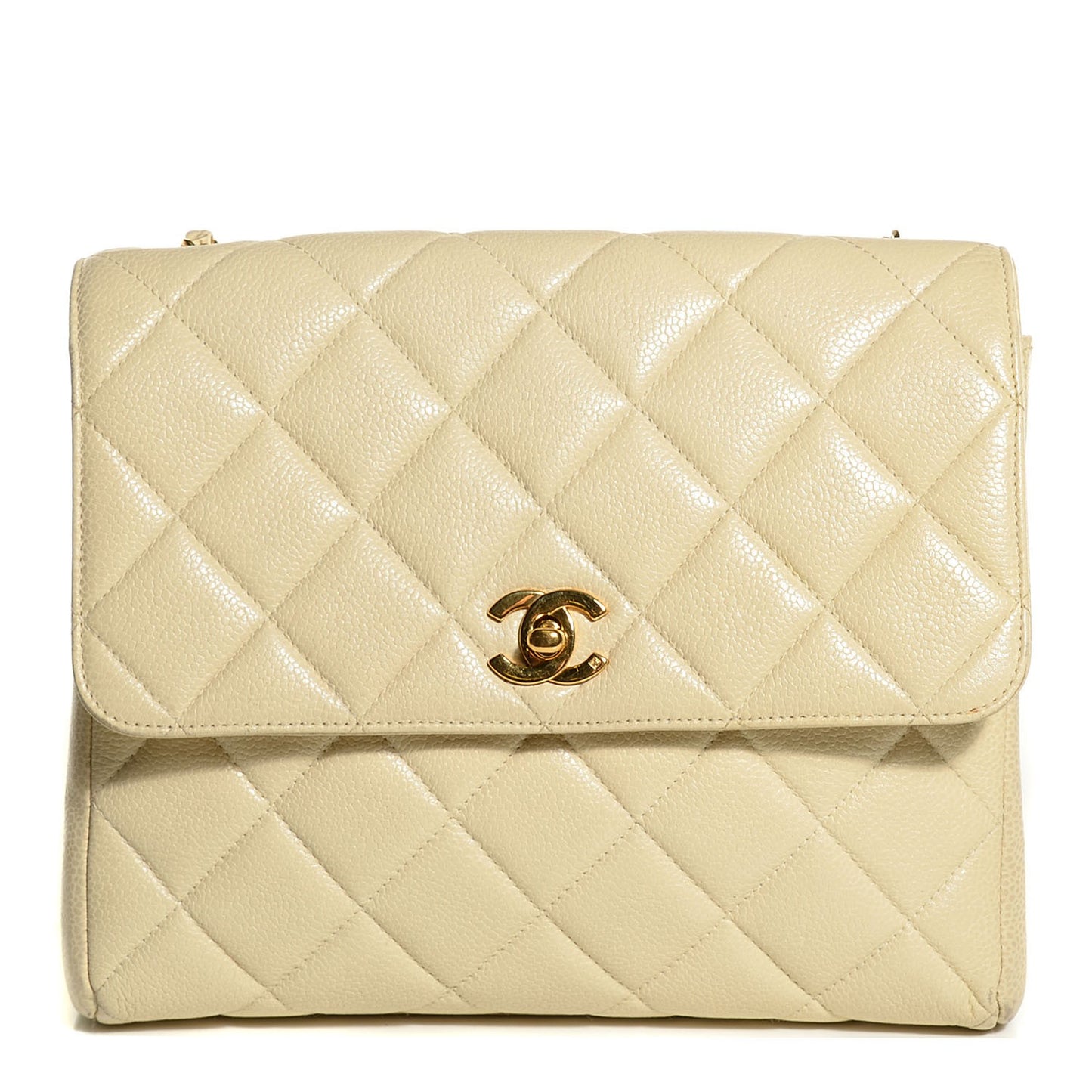Caviar Quilted Medium Flap Shoulder Bag Beige