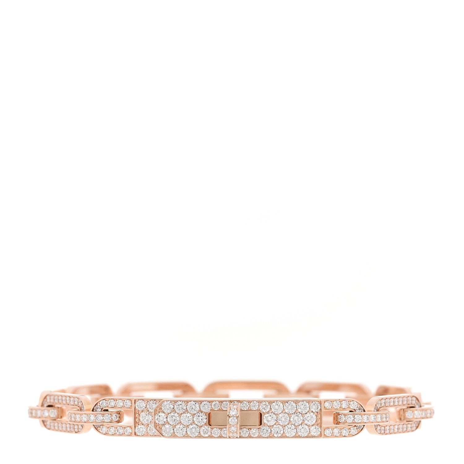 Hermes 18K Rose Gold Diamond Full Pave PM Kelly Chaine Bracelet ST 1 of 3