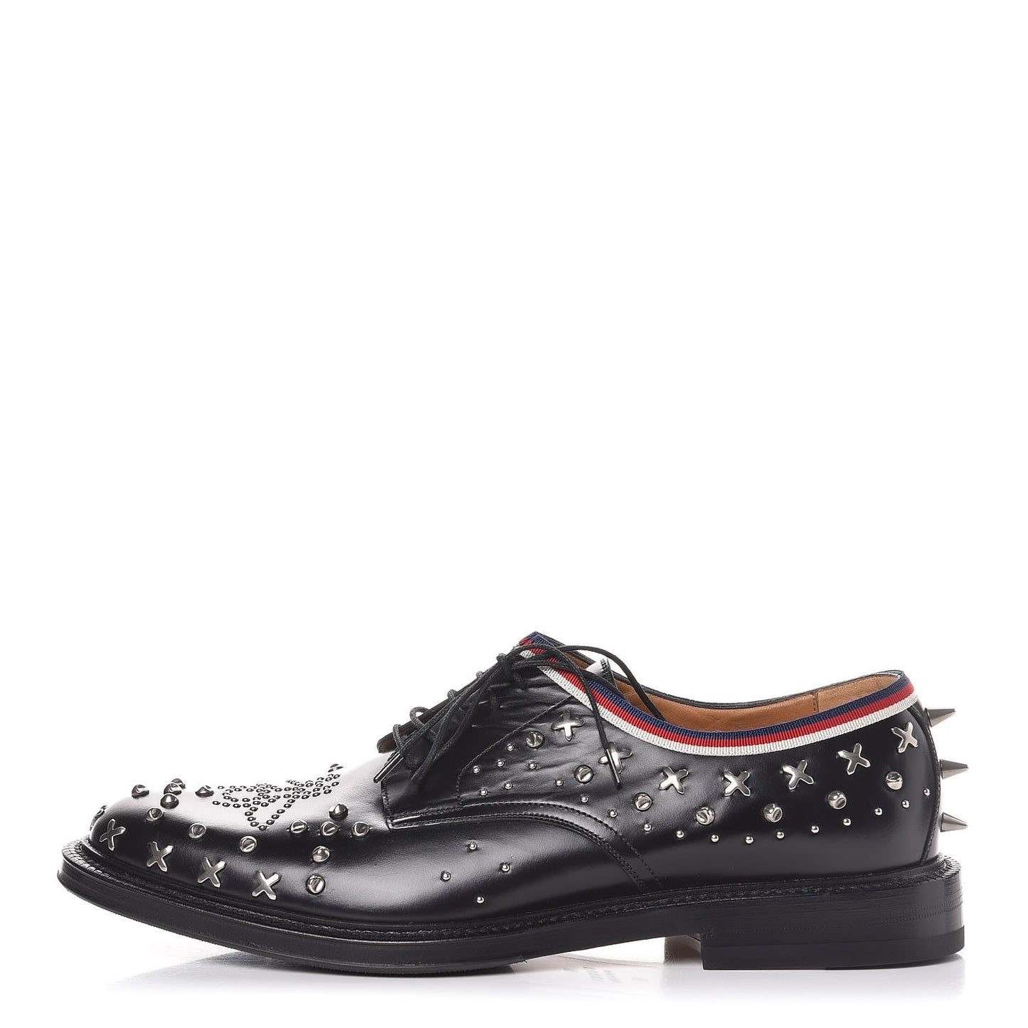 Calfskin Studded Mens Lace Up Loafers 10 Black