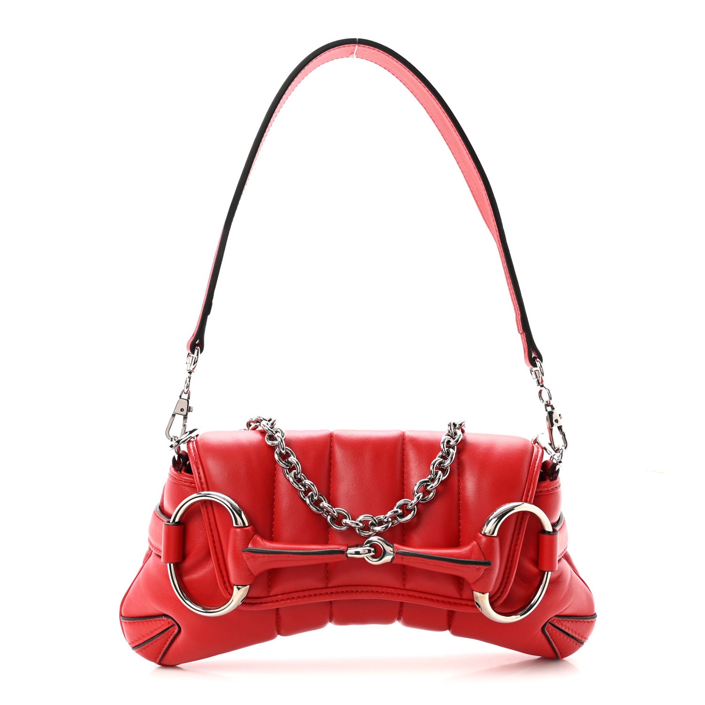 Nappa Vertical Matelasse Small Maxi Horsebit Chain Shoulder Bag Beret Red
