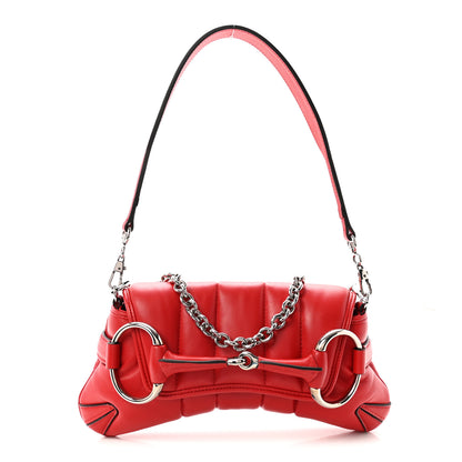 Gucci Nappa Vertical Matelasse Small Maxi Horsebit Chain Shoulder Bag Beret Red 1 of 10