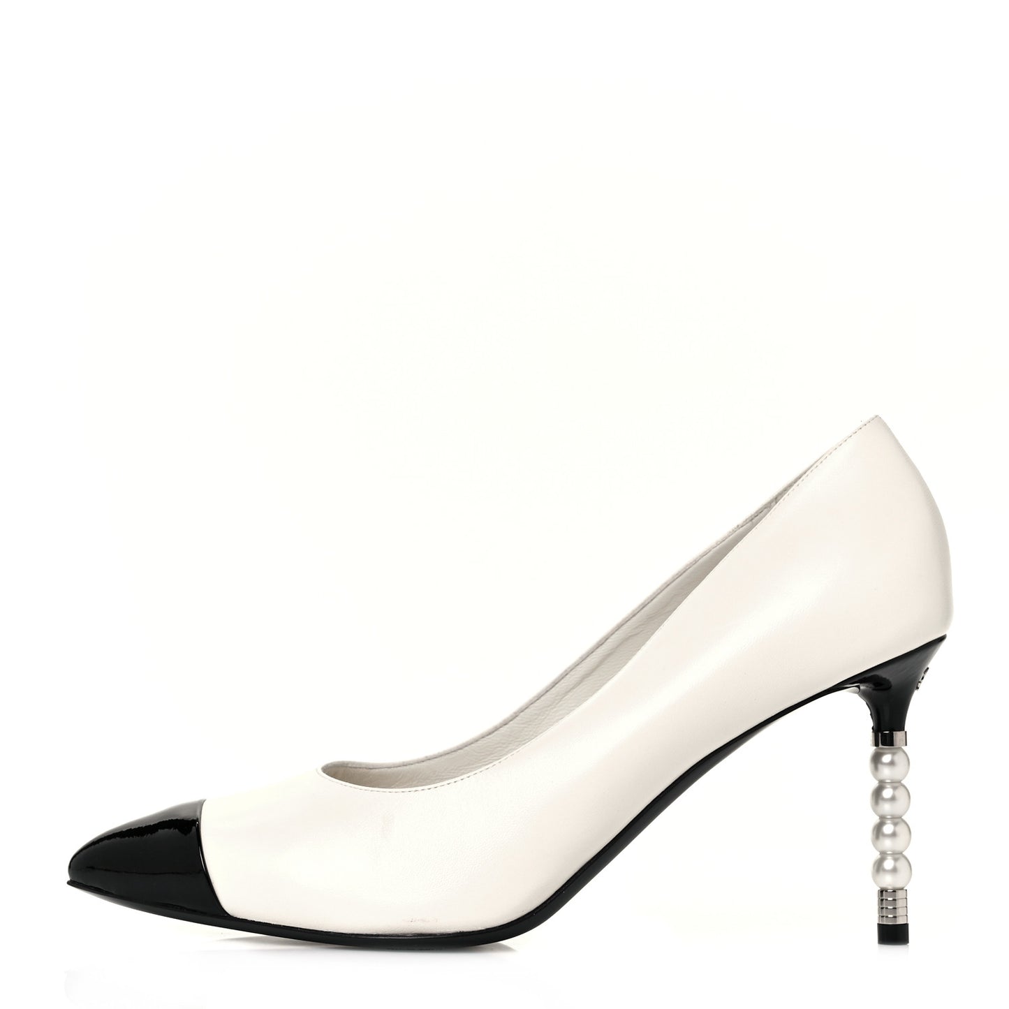 Lambskin Patent Cap Toe Pearl Pumps 40 Ivory Black