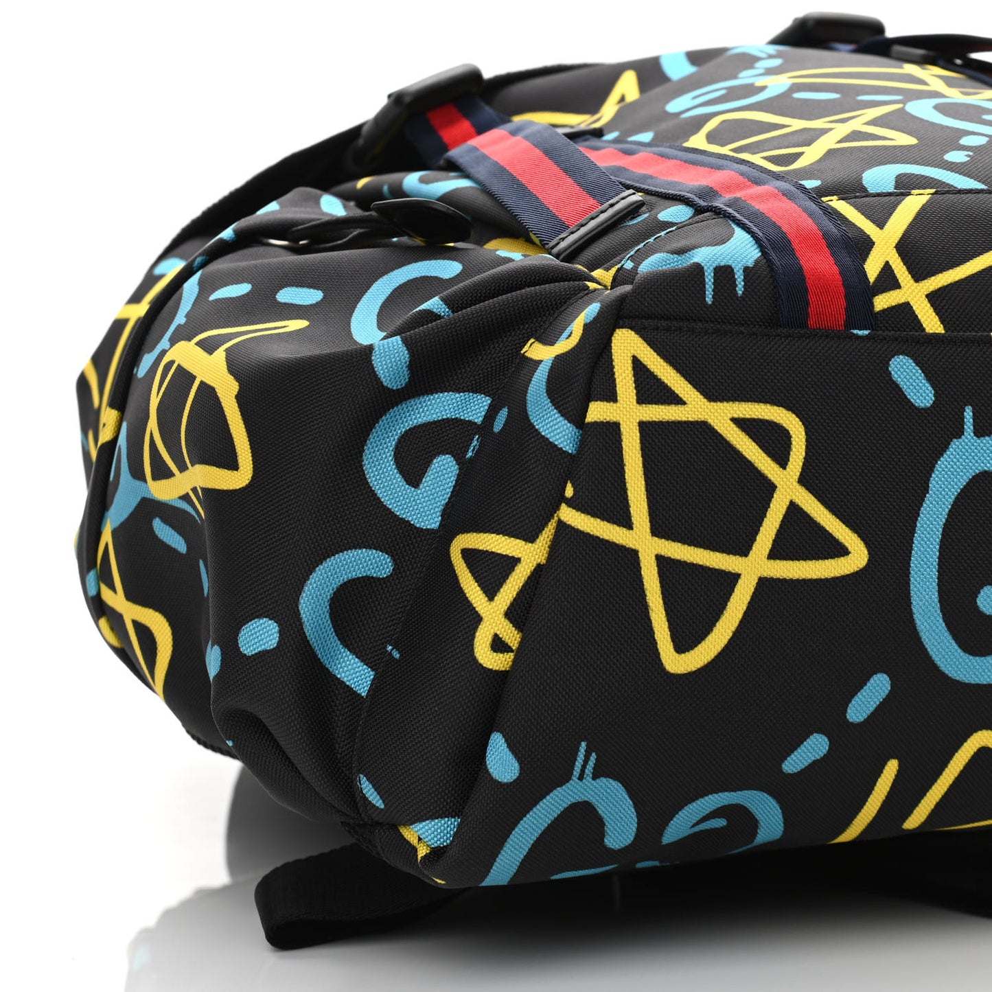 Techno Canvas GucciGhost Double Buckle Backpack Black New Acquamarine