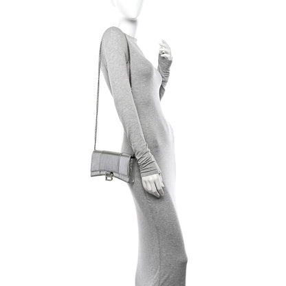 Balenciaga Metallic Calfskin Crocodile Embossed Hourglass Chain Bag Silver 2 of 17