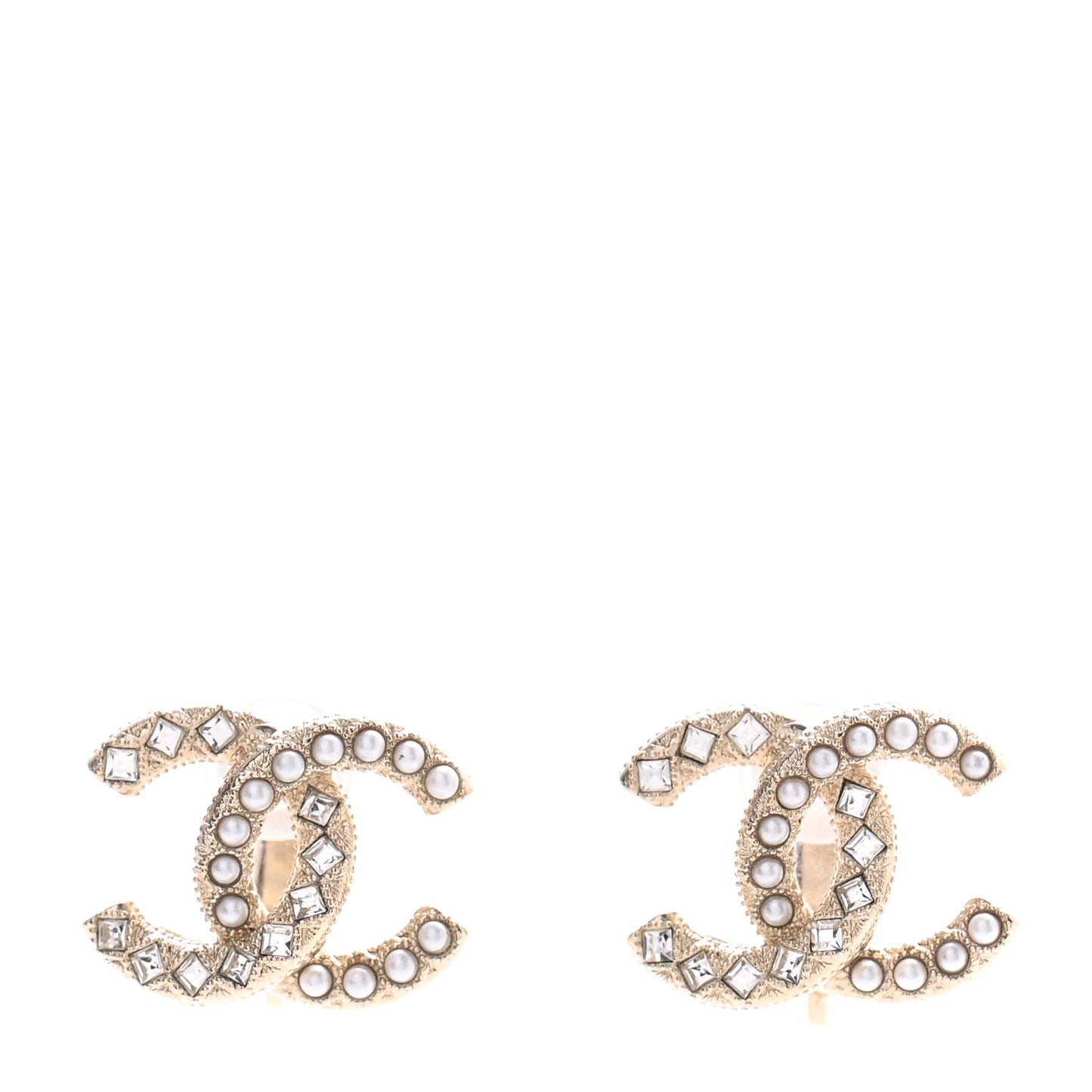 Pearl Crystal CC Clip On Earrings Gold