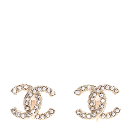 Chanel Pearl Crystal CC Clip On Earrings Gold 1 of 4