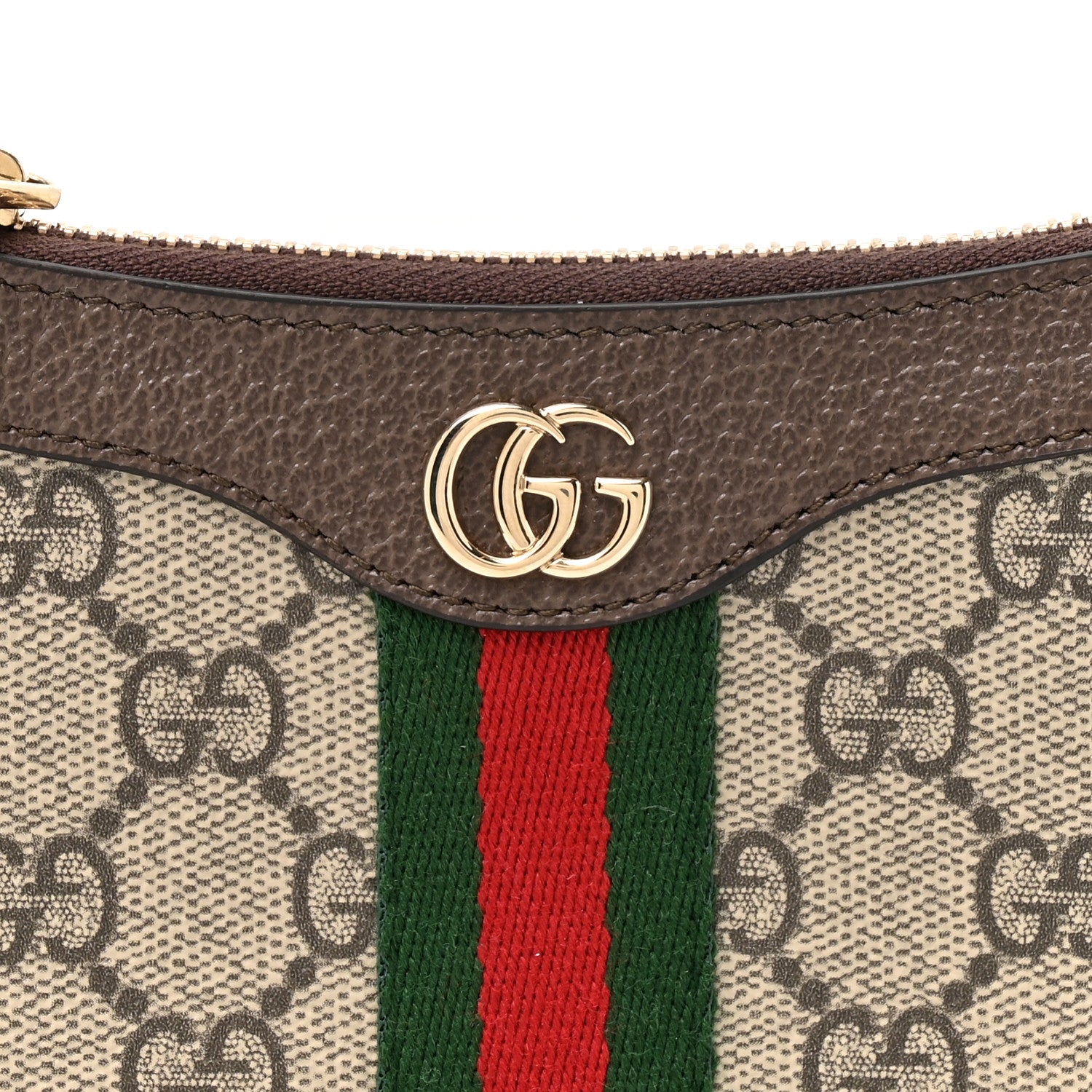 Gucci GG Supreme Monogram Textured Dollar Calfskin Web Mini Ophidia Shoulder Bag Beige Ebony New Acero 8 of 10