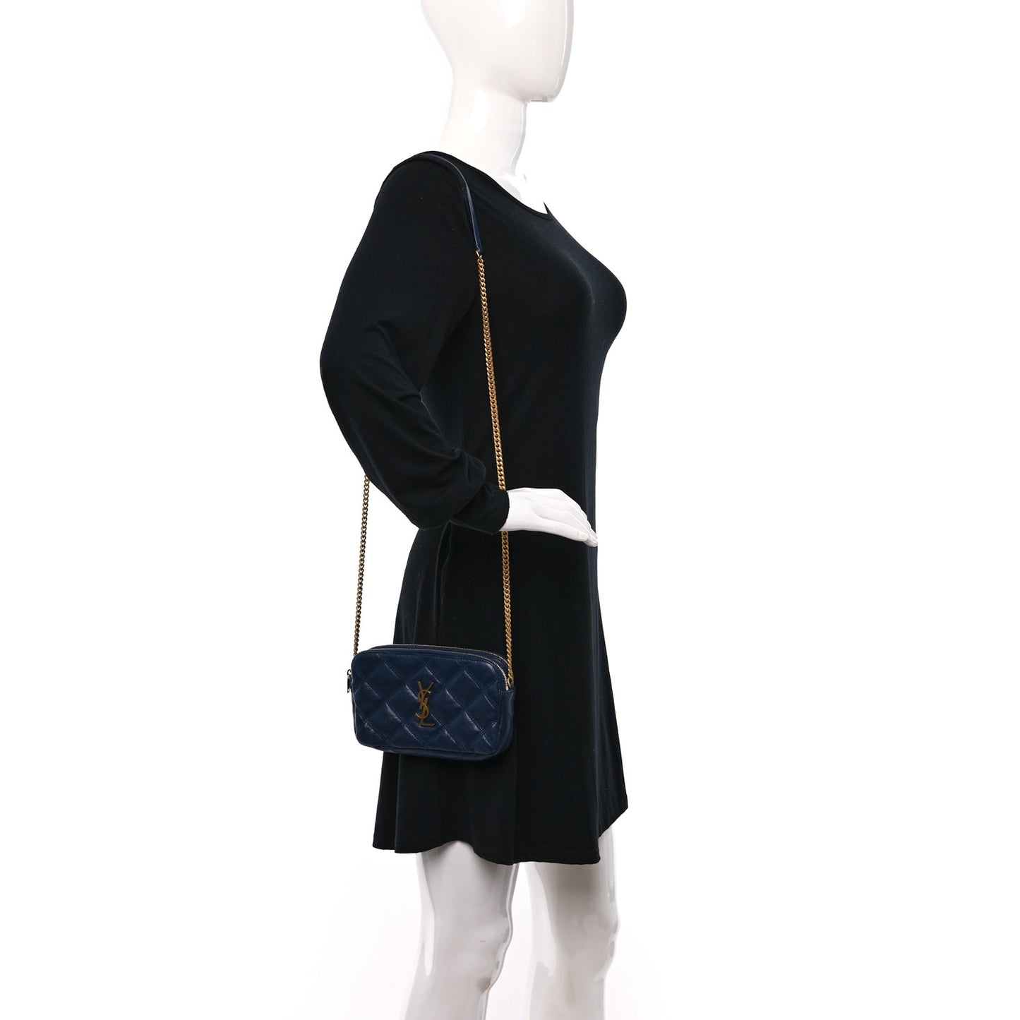 Grained Lambskin Quilted Mini Becky Double Zip Bag Blue Charron