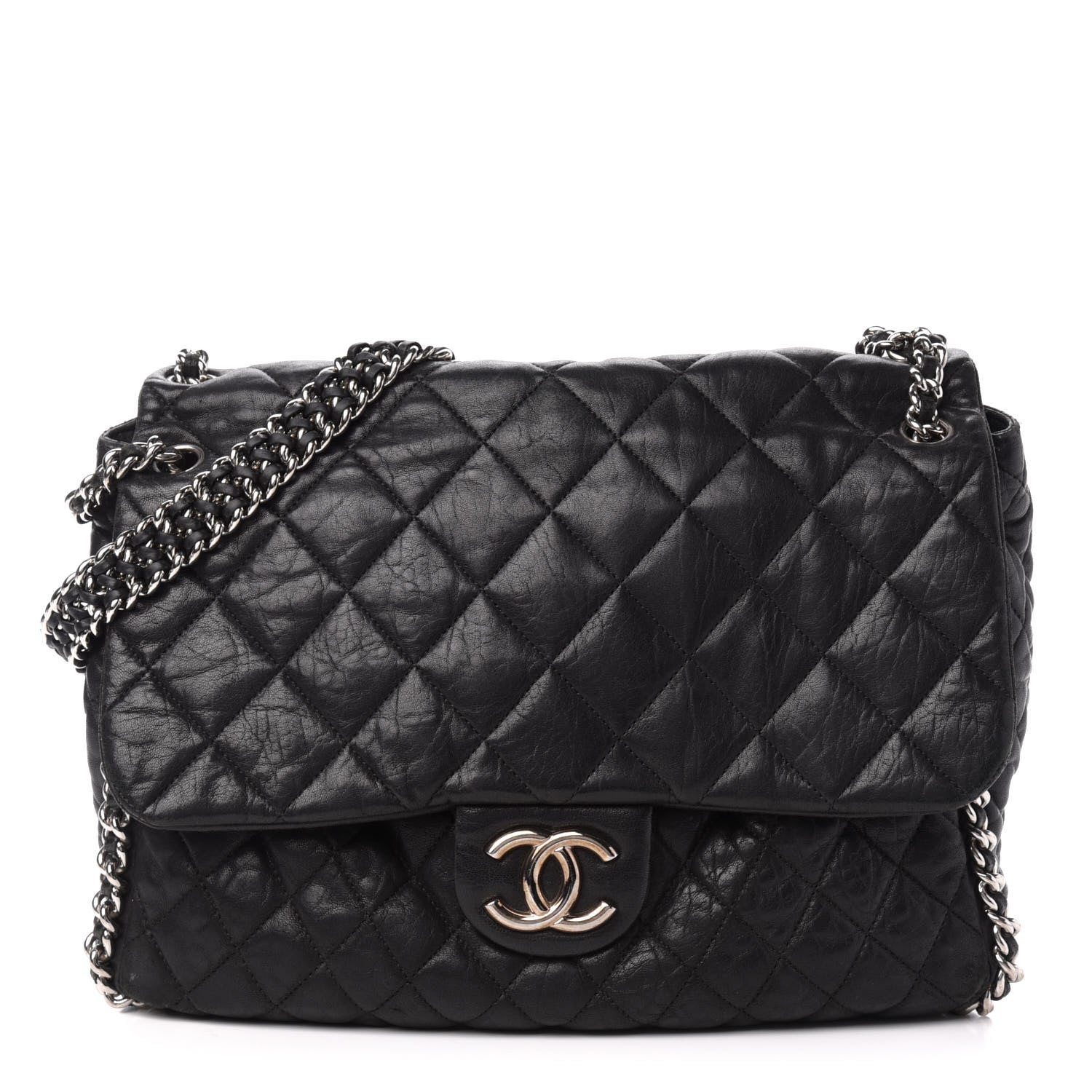 Chanel Washed Lambskin Quilted Maxi Chain Around Flap Black 1 of 14