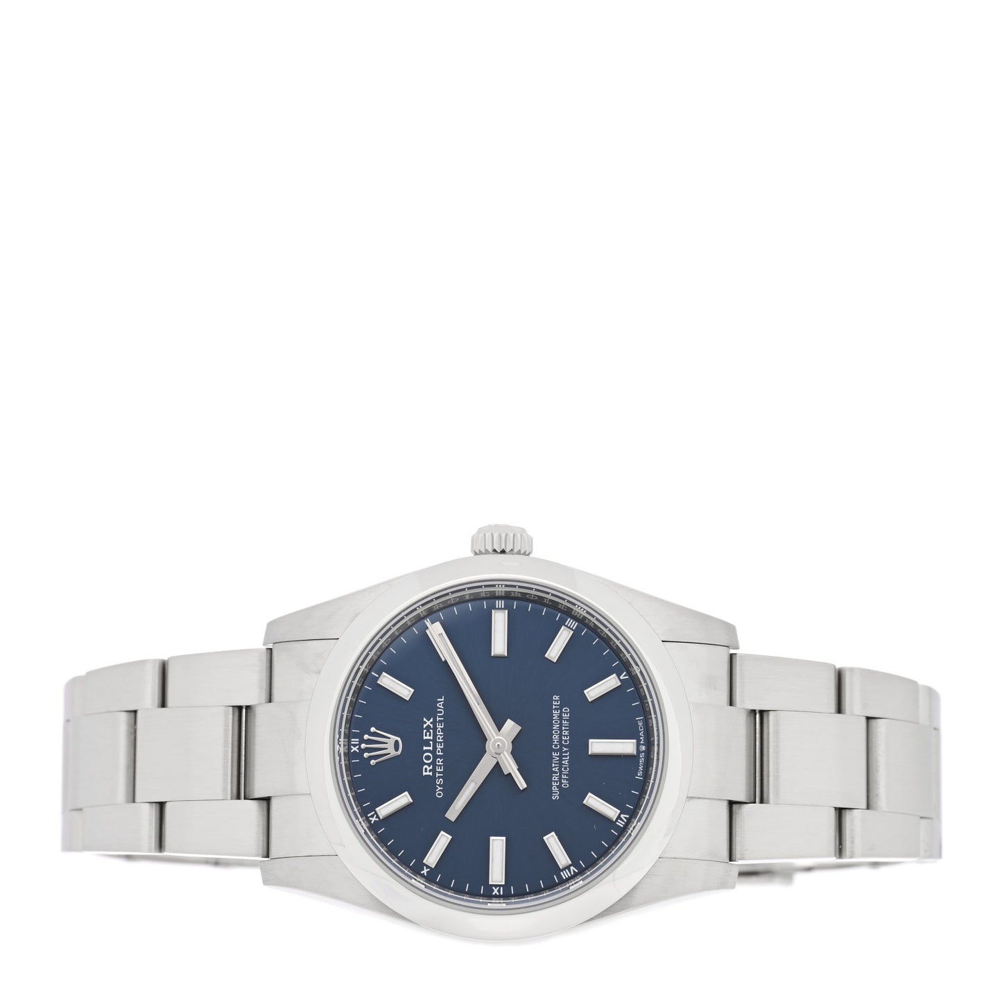 Stainless Steel 34mm Oyster Perpetual Watch Bright Blue 124200
