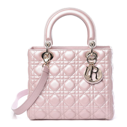 Christian Dior Pearly Lambskin Cannage Medium Lady Dior Lotus 1 of 10