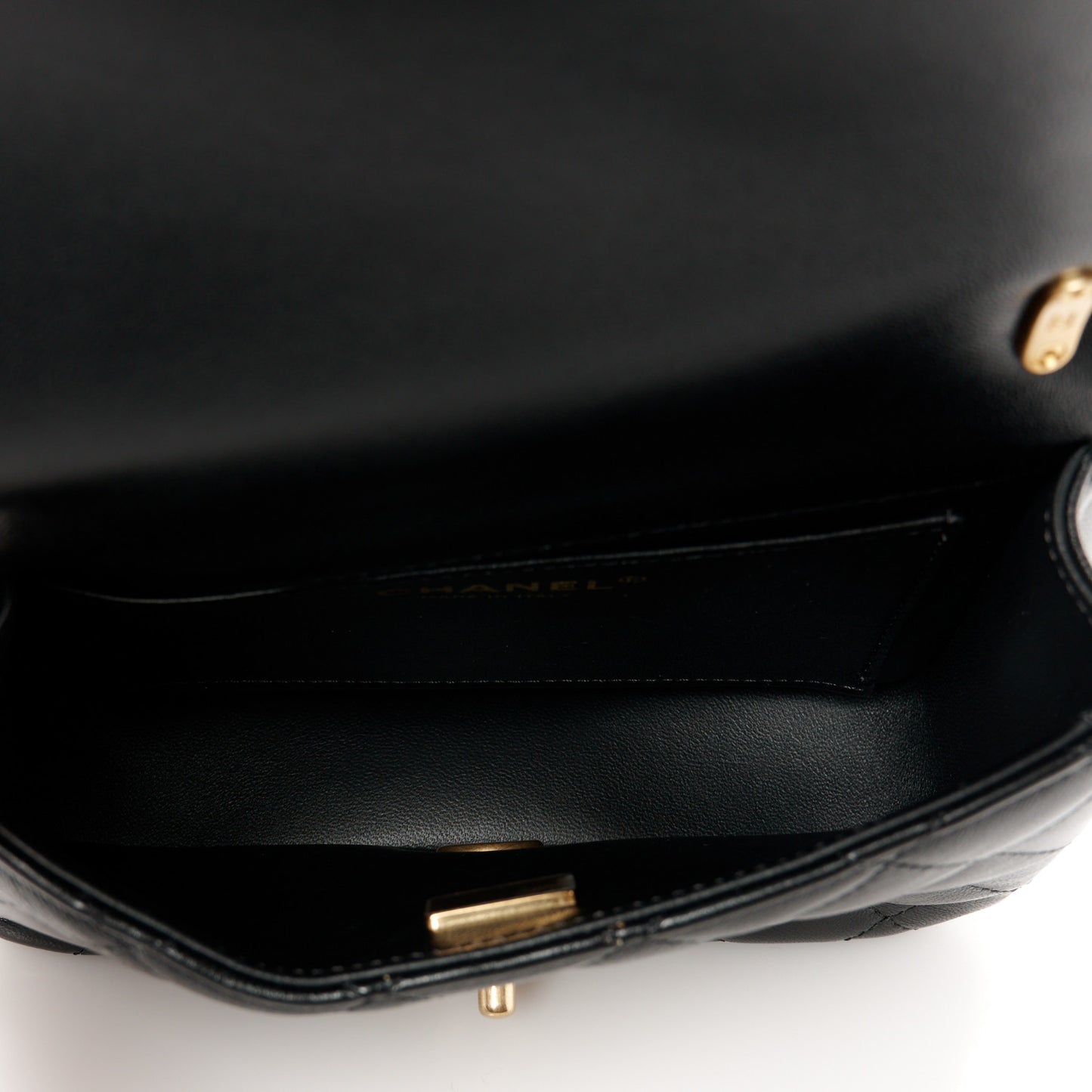 Shiny Lambskin Quilted Pearl Twist Mini Square Flap Black