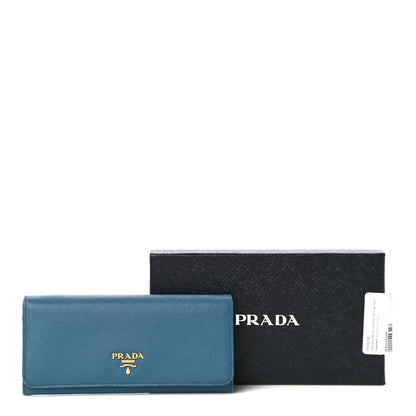 Prada Saffiano Metal Continental Flap Wallet Blue 17 of 17