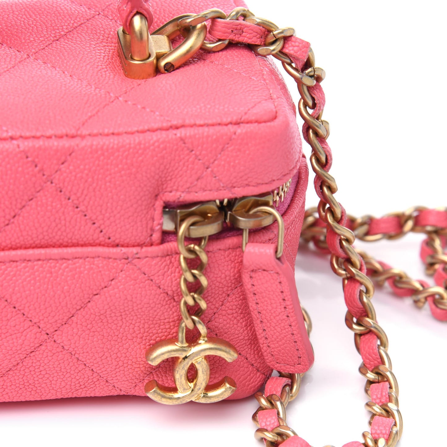 Caviar Quilted Mini Top Handle Vanity With Chain Pink