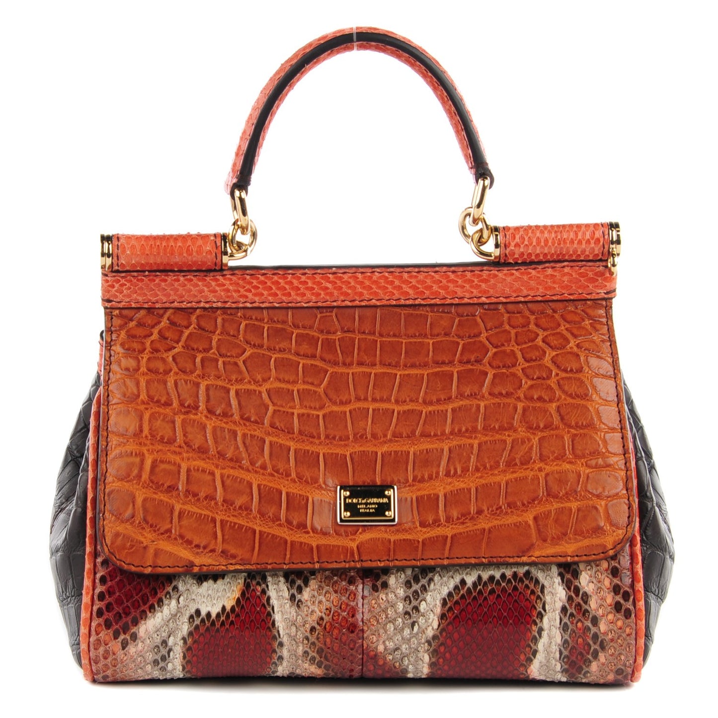Crocodile Python Calfskin Small Miss Sicily Satchel Multicolor