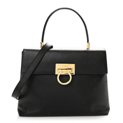 Salvatore Ferragamo Hammered Calfskin Gancini Top Handle Bag Black 1 of 10
