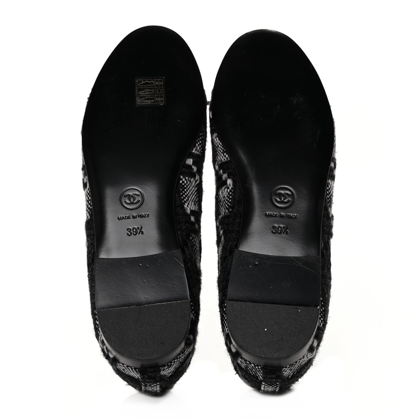 Tweed Patent Cap Toe Ballerina Flats 39.5 Black White