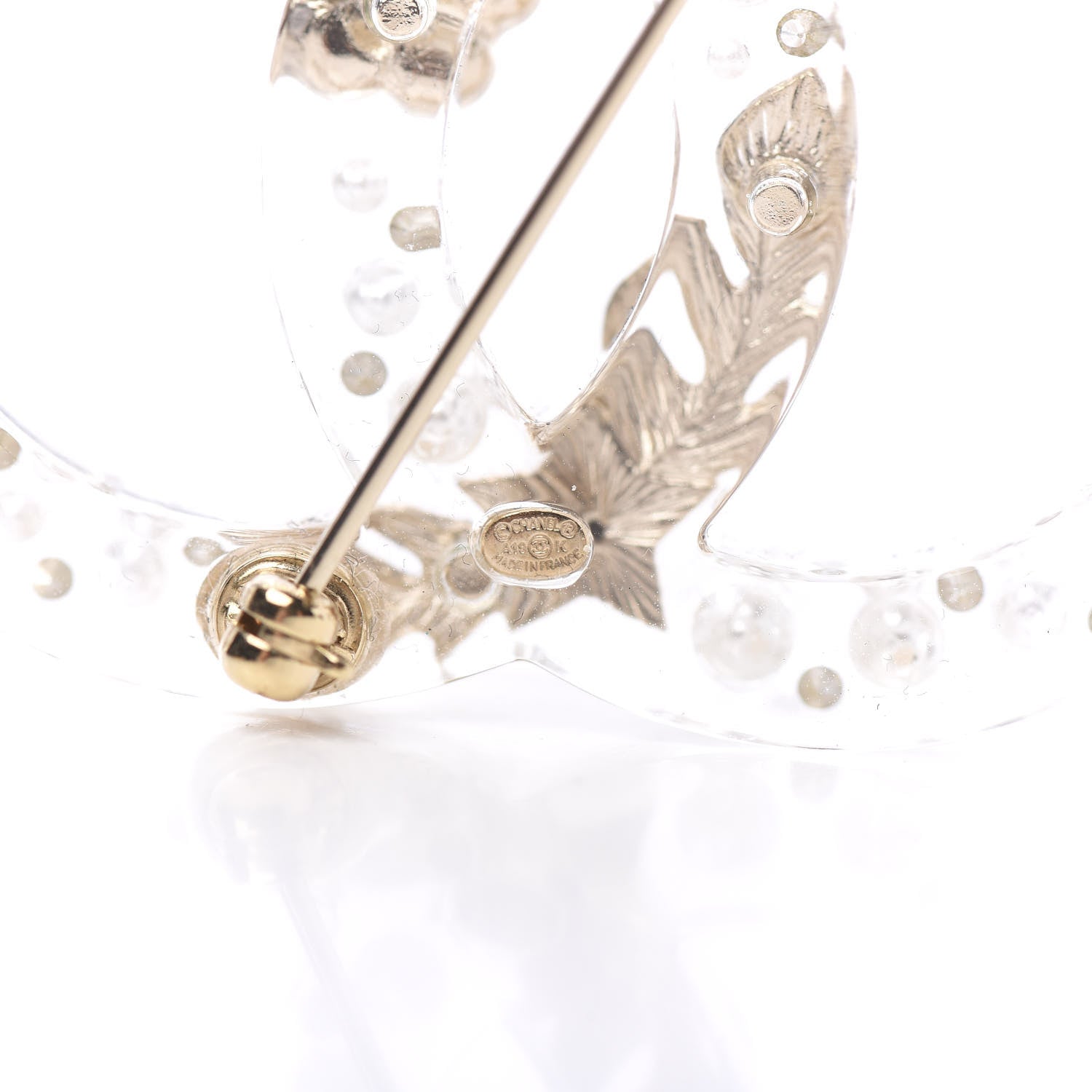 Chanel Resin Pearl Crystal CC Brooch Transparent Gold 3 of 4