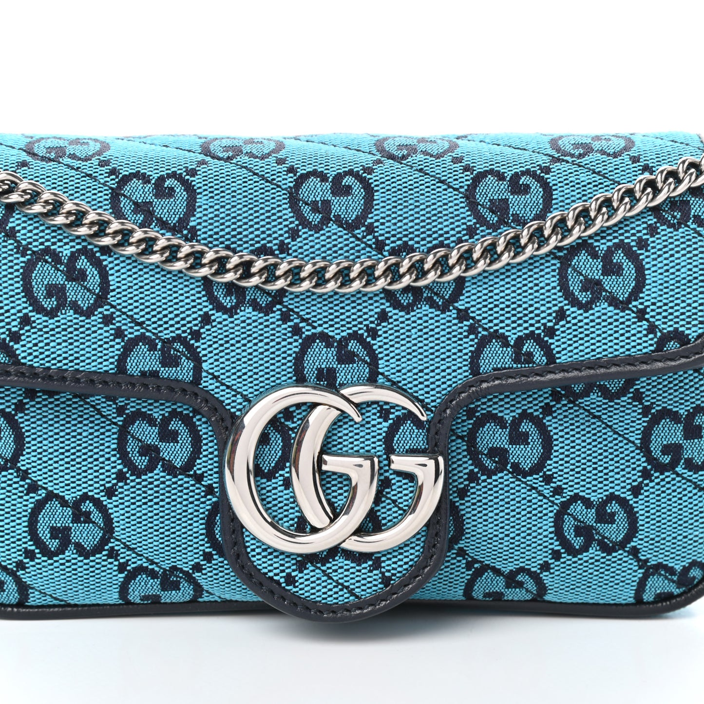Monogram Multicolor Matelasse Diagonal Super Mini GG Marmont Shoulder Bag Light Blue