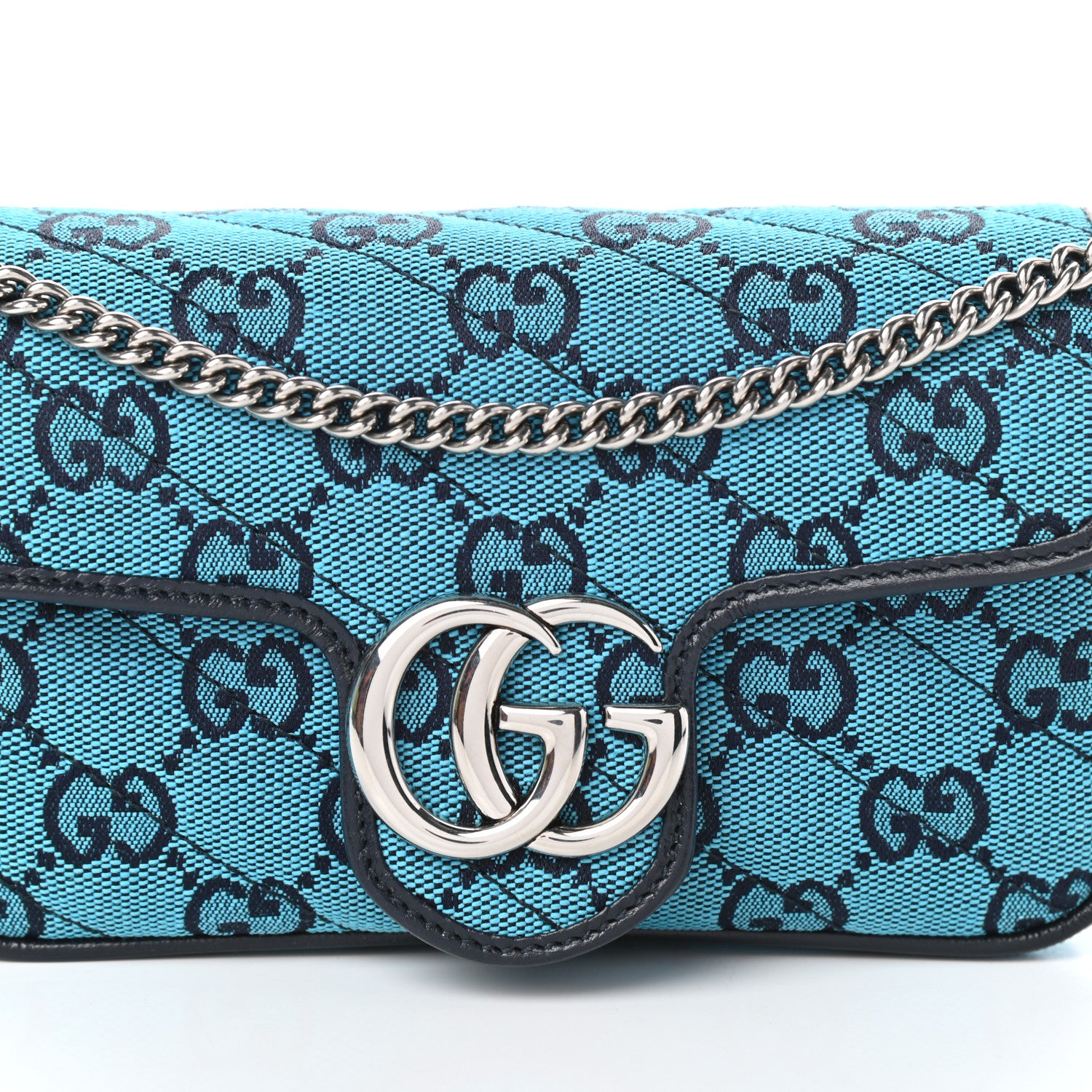 Gucci Monogram Multicolor Matelasse Diagonal Super Mini GG Marmont Shoulder Bag Light Blue 7 of 9