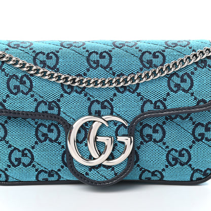 Gucci Monogram Multicolor Matelasse Diagonal Super Mini GG Marmont Shoulder Bag Light Blue 7 of 9