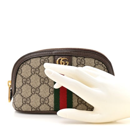 Gucci GG Supreme Monogram Textured Calfskin Web Medium Ophidia Cosmetic Case Beige Ebony New Acero 2 of 7