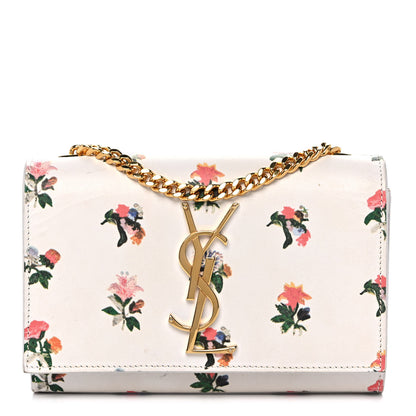Saint Laurent Calfskin Prairie Flower Printed Small Classic Monogram Kate Satchel White 1 of 13
