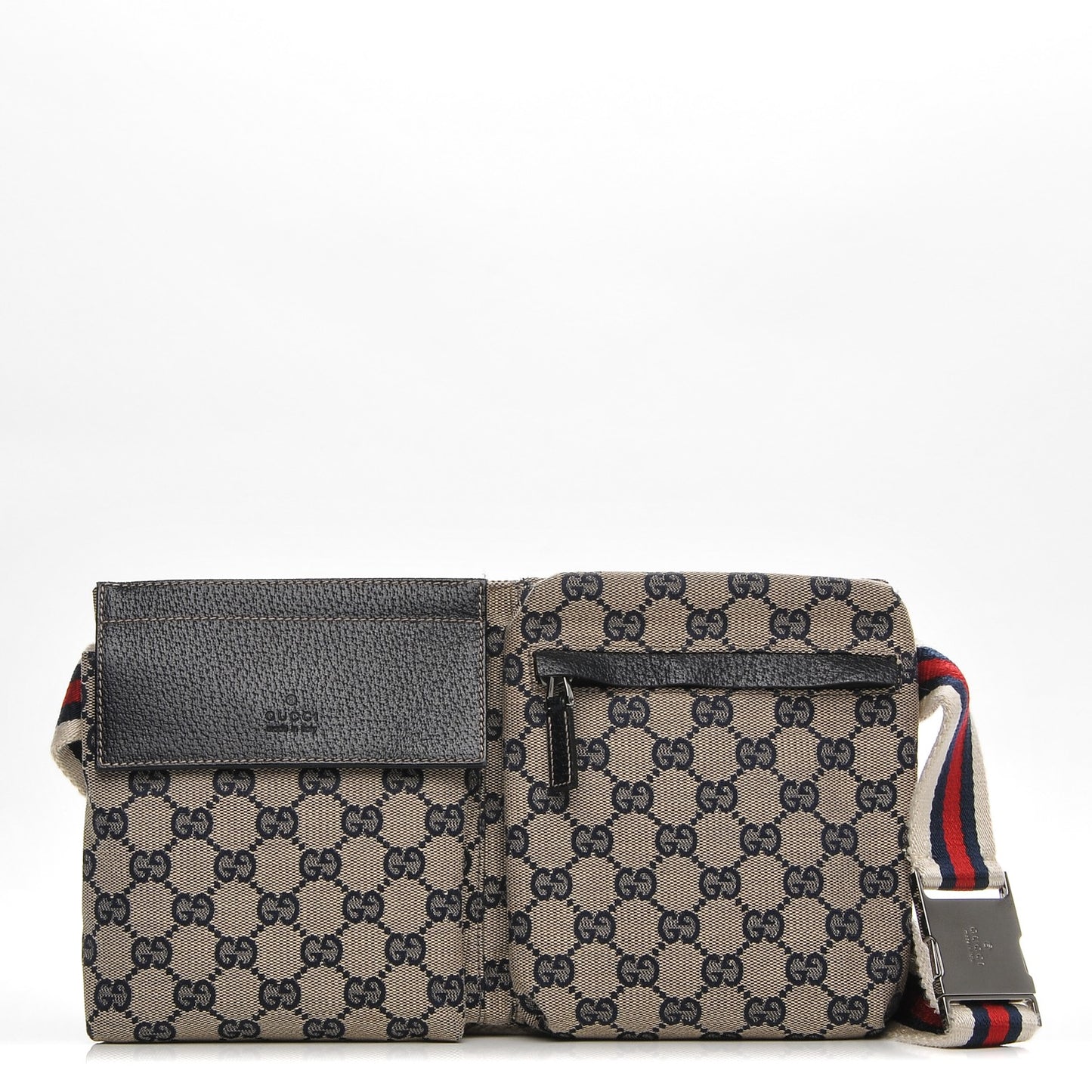 GG Monogram Web Double Pocket Belt Bag Navy