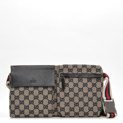 Gucci GG Monogram Web Double Pocket Belt Bag Navy 1 of 10