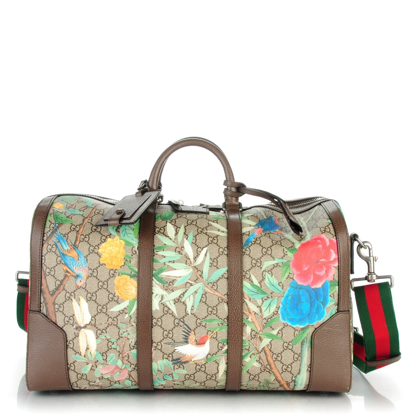 GG Supreme Monogram Tian Web Medium Duffle Beige Multicolor New Acero