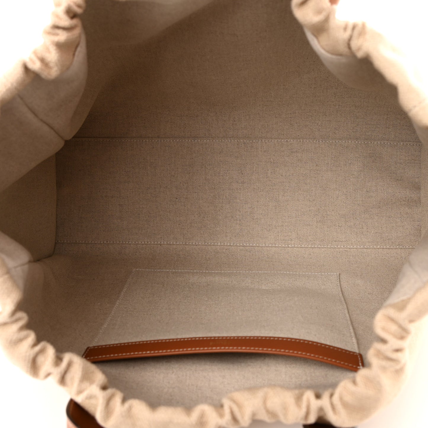 Canvas Calfskin Cuir Triomphe Cabas Drawstring Natural Tan