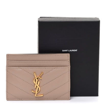 Saint Laurent Grain De Poudre Matelasse Chevron Monogram Credit Card Case Dark Beige 8 of 8