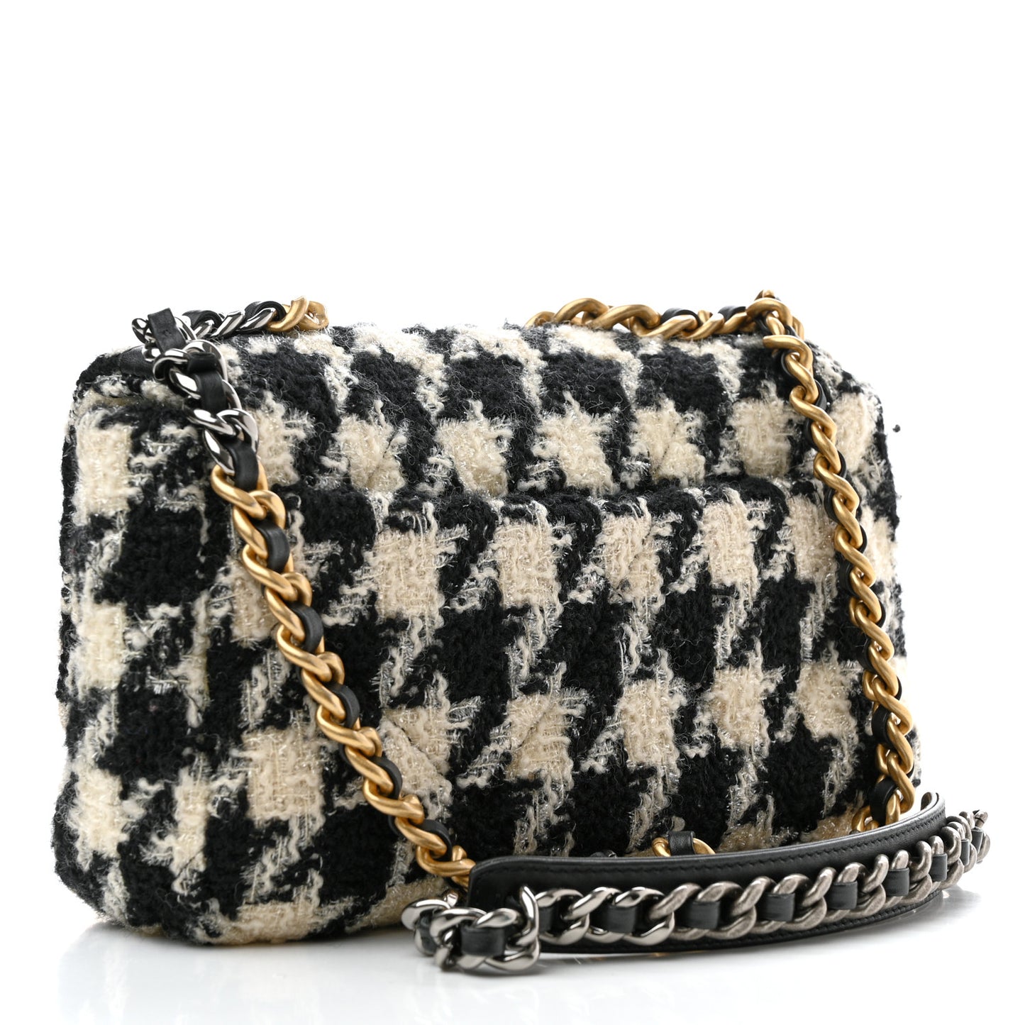 Tweed Quilted Medium Chanel 19 Flap Black Ecru White