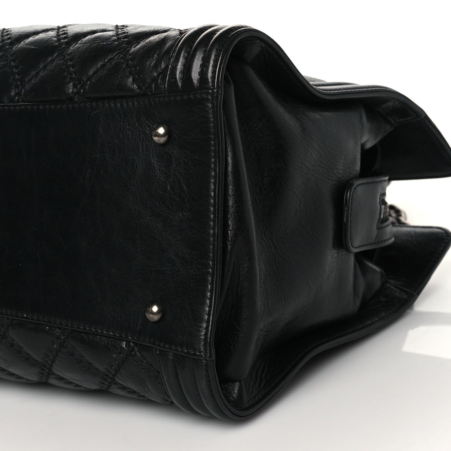 Calfskin Quilted Double Stitch Large Boy Tote Black