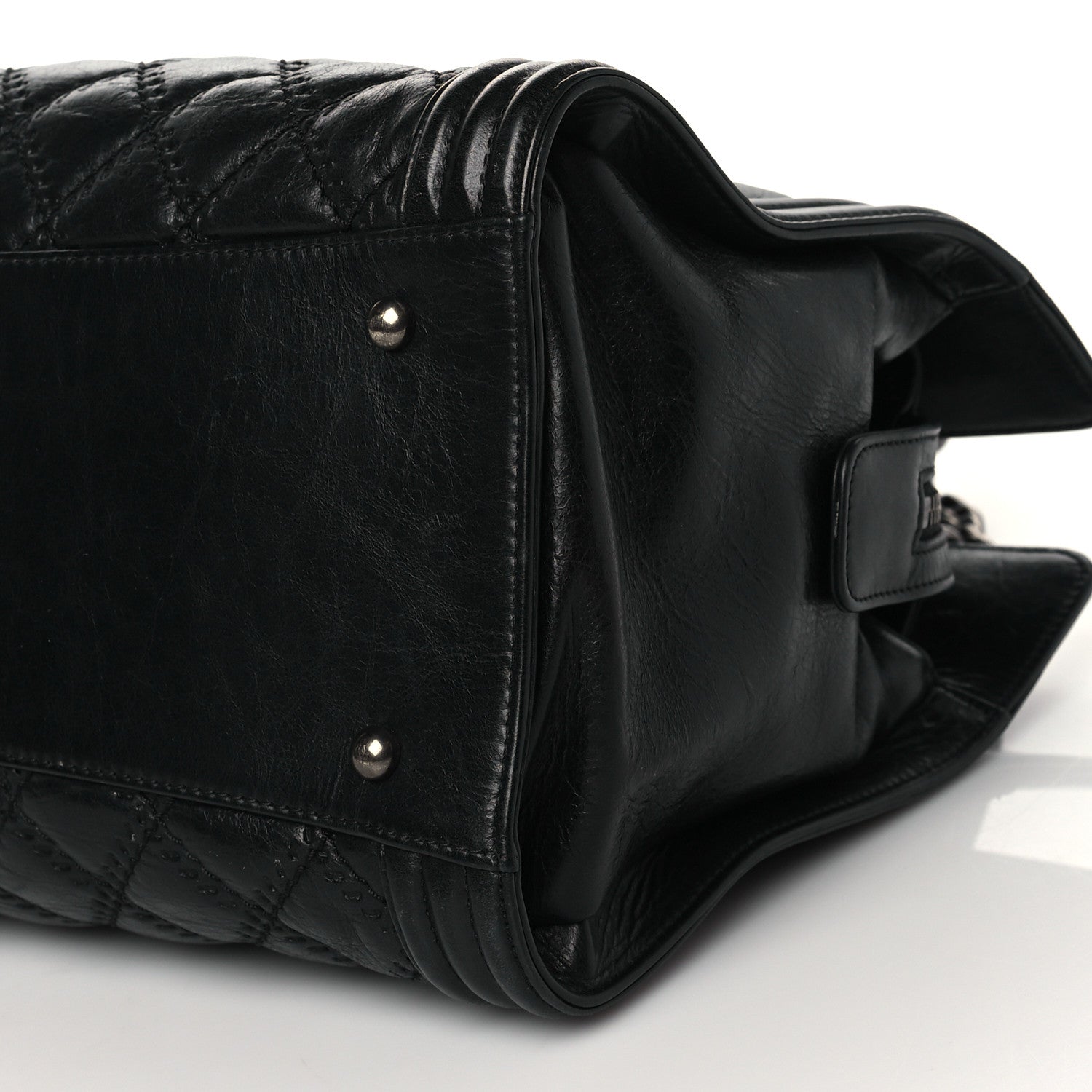 Chanel Calfskin Quilted Double Stitch Large Boy Tote Black 10 of 11