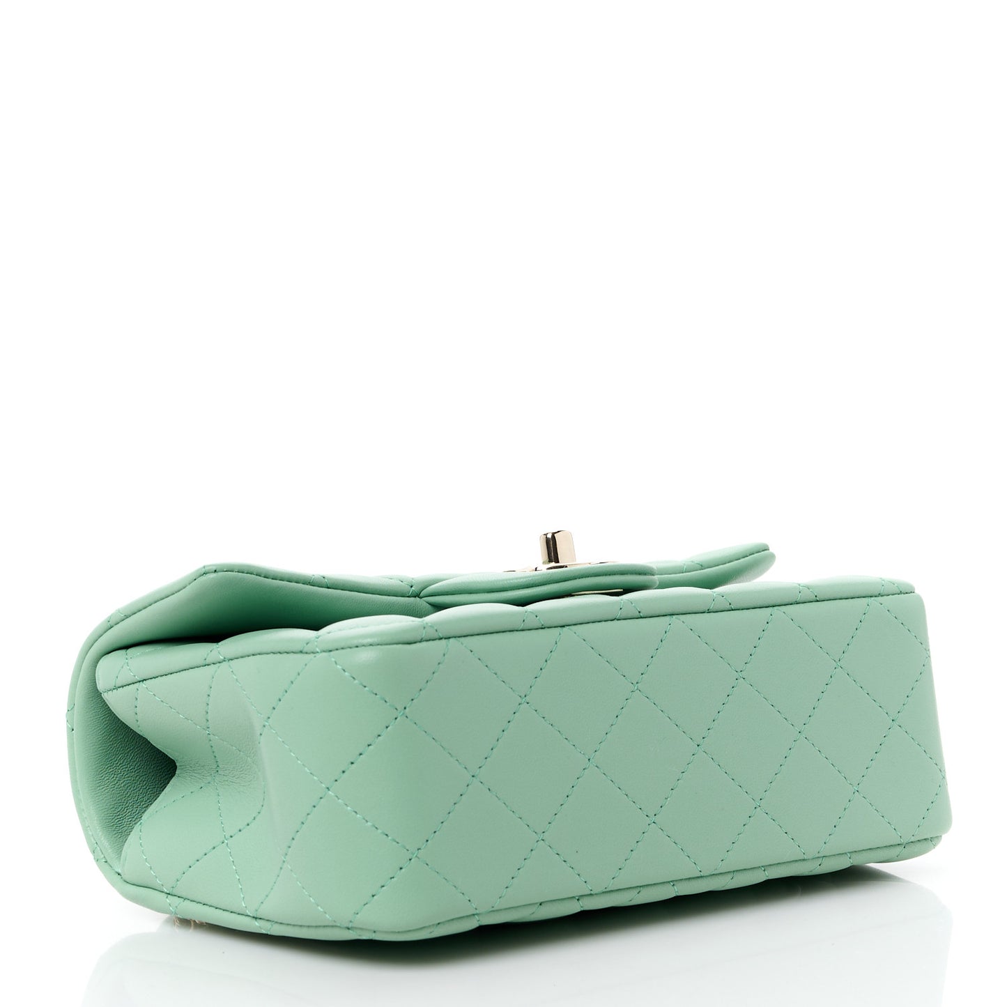 Lambskin Quilted Mini Top Handle Rectangular Flap Light Green