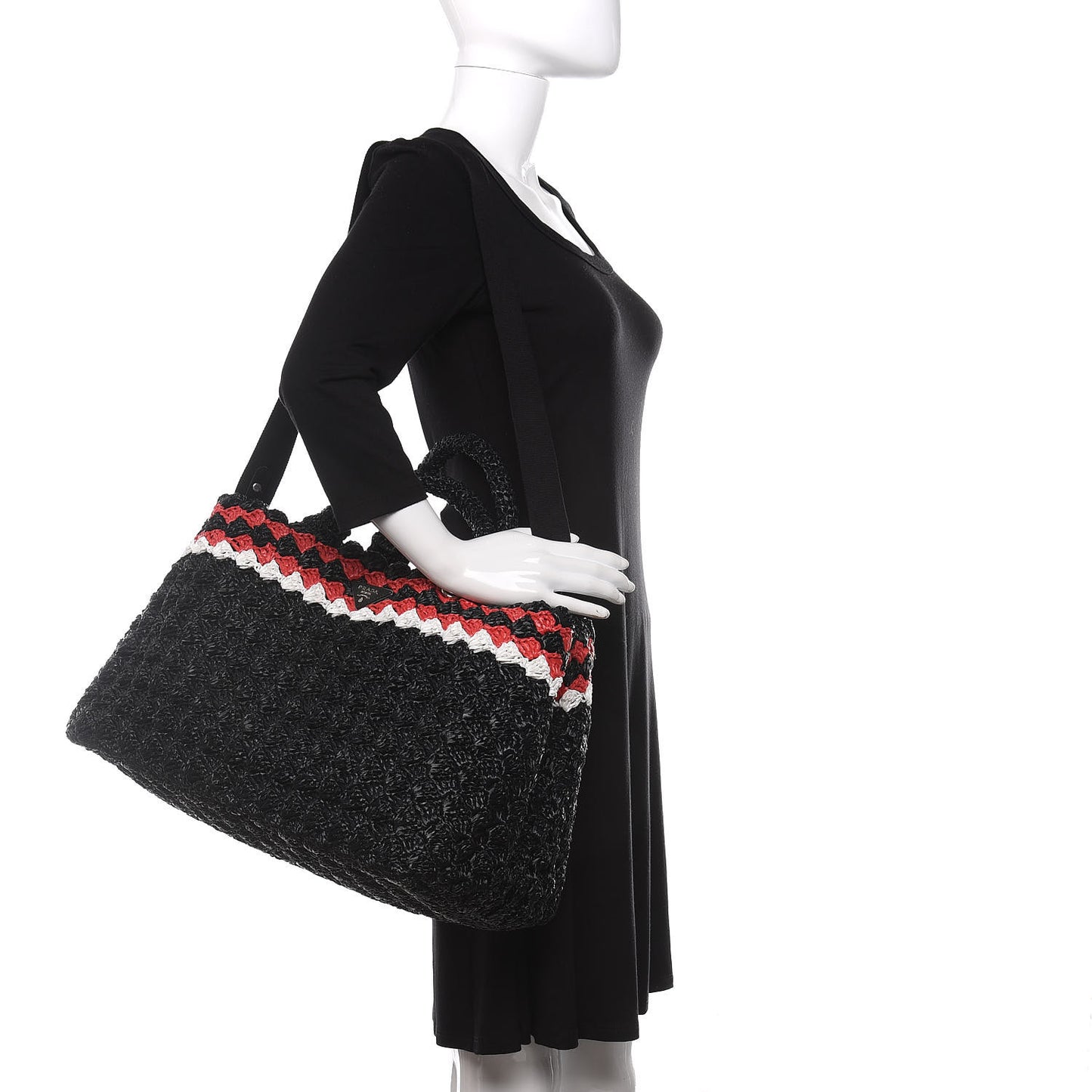 Raffia Crochet Colorblock Large Giardiniera Tote Black Fuoco