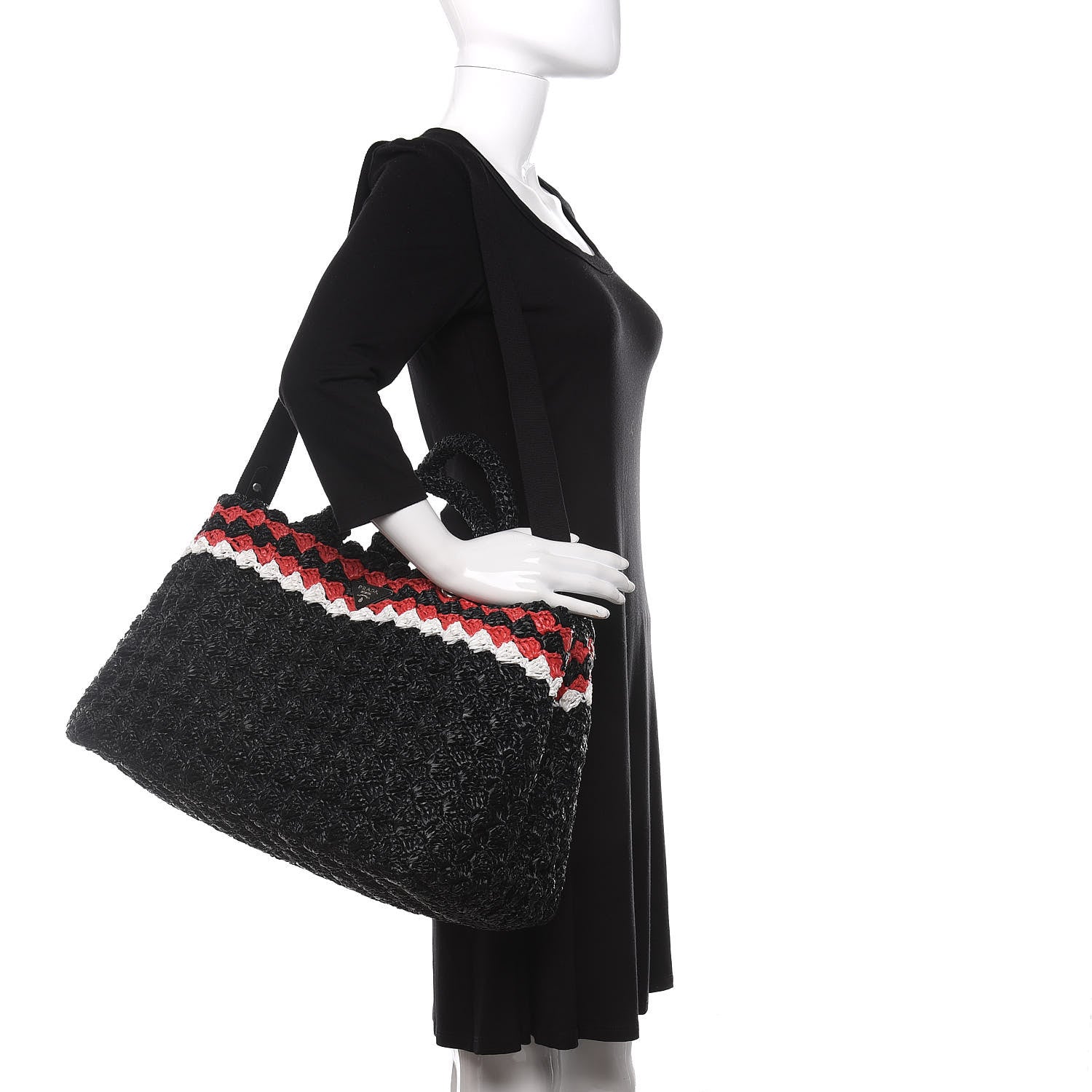 Prada Raffia Crochet Colorblock Large Giardiniera Tote Black Fuoco 2 of 13